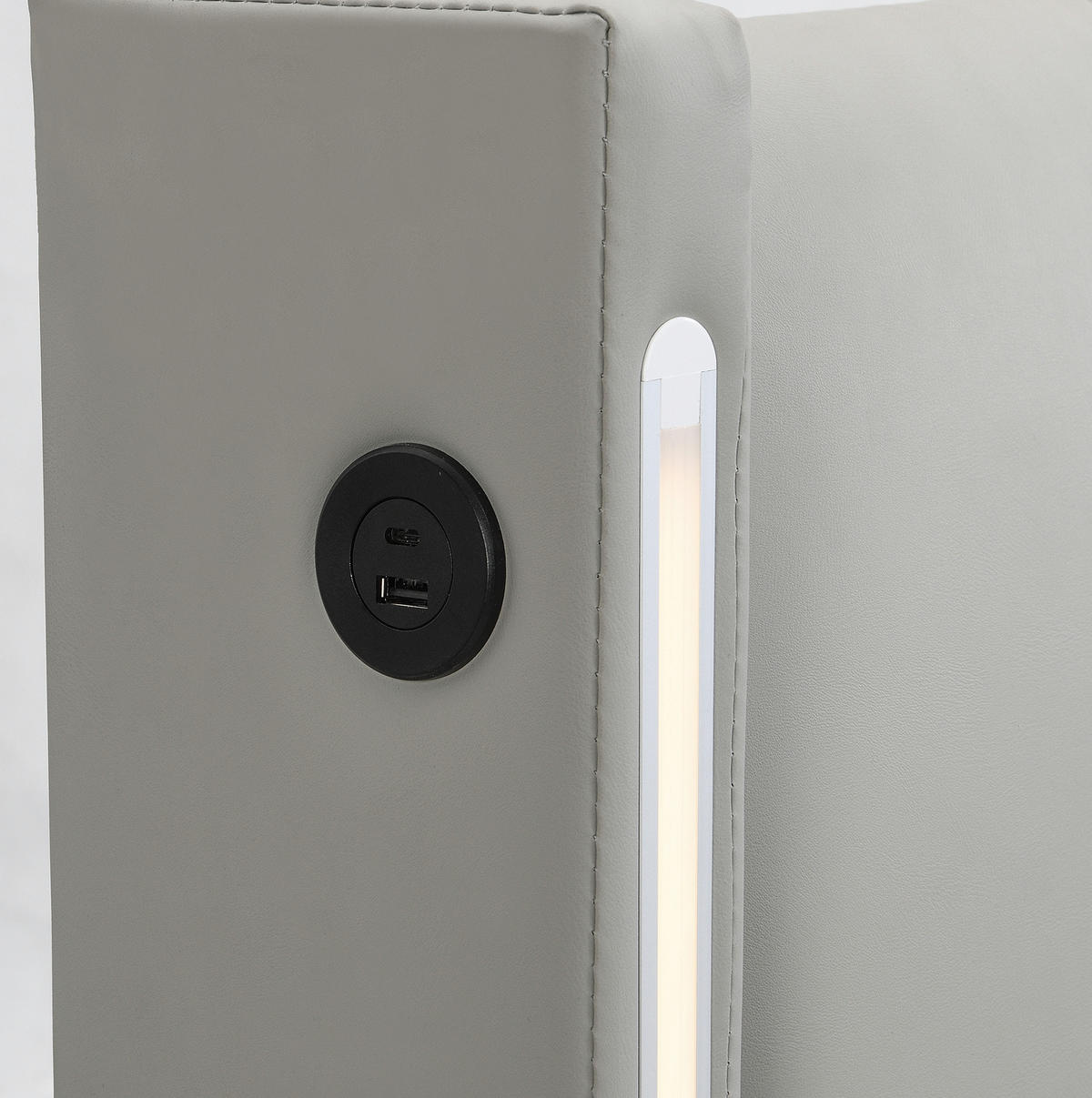 POLSTERBETT 140/190 cm Grau aus PU mit LED, USB und Stauraum - Grau, Kunststoff (140/190cm) - OKMYHOME