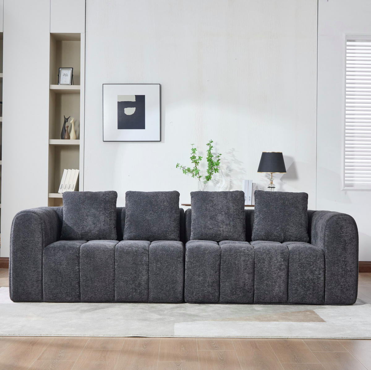 ECKSOFA 260/94,5/80 cm modular, montagefrei mit Samtbezug und tiefem Sitz, Dunkelgrau - Dunkelgrau, Textil (260/95.5cm) - Redom