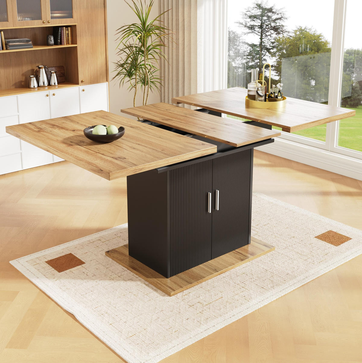 JÍDELNÍ stůl 110-140/70/76 cm černý z MDF rozkládací s úložným prostorem - černá, kompozitní dřevo (140/70/76cm) - OKWISH