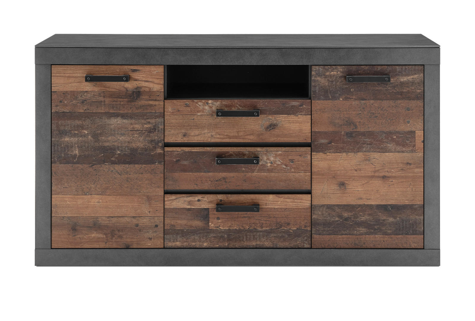 SIDEBOARD Old Used Wood Shabby Design mit grau, Kommode, 153 x 87 cm - Dunkelgrau/Braun, Holzwerkstoff/Kunststoff (153/87/43cm) - Furn.Design