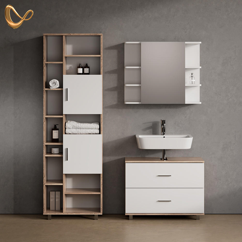 WASCHBECKENUNTERSCHRANK Eisak Weiß/Sonoma 80 x 60.8 cm - Weiß/Sonoma Eiche, Holzwerkstoff (80/60.8/33cm) - Livinity®
