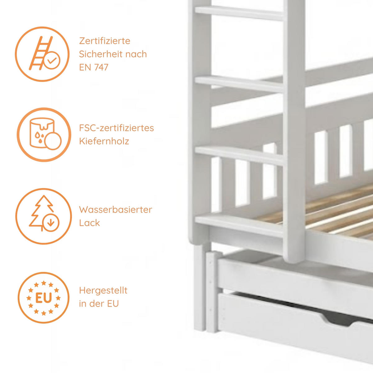 ETAGENBETT mit Schubladen und Ausziehbett 90x200 in Weiß - Weiß, Holz (90/200cm) - Kids Collective