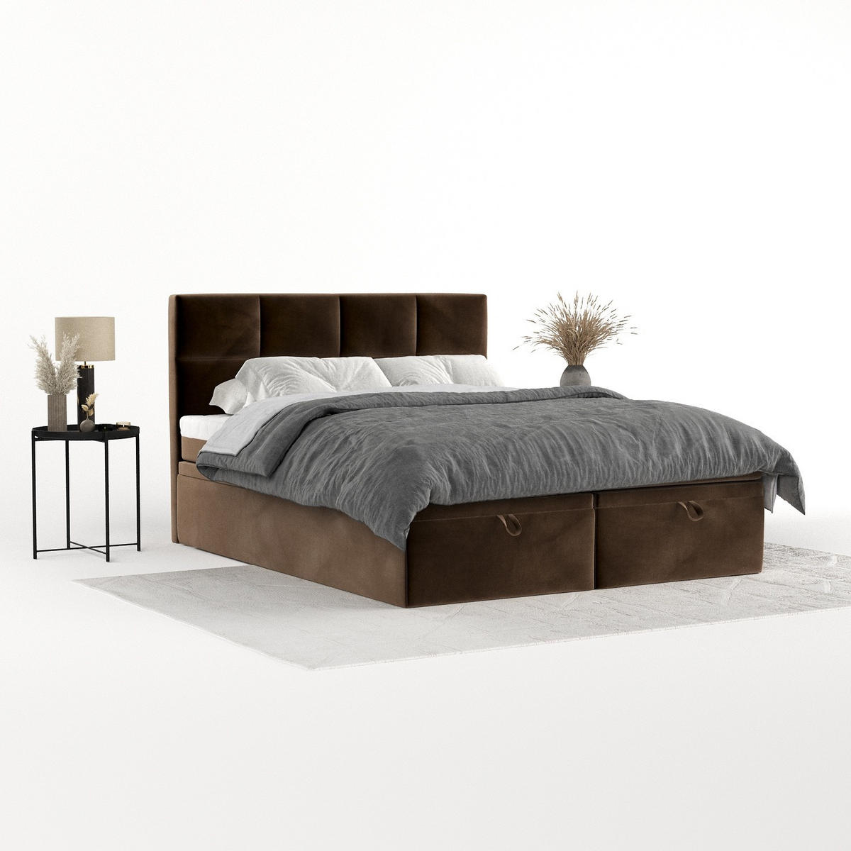 BOXBETT Tessa 180/200 cm Braun im Kronos Stoff - Schwarz/Braun, Holz/Holzwerkstoff (180/200cm) - AltaBeds