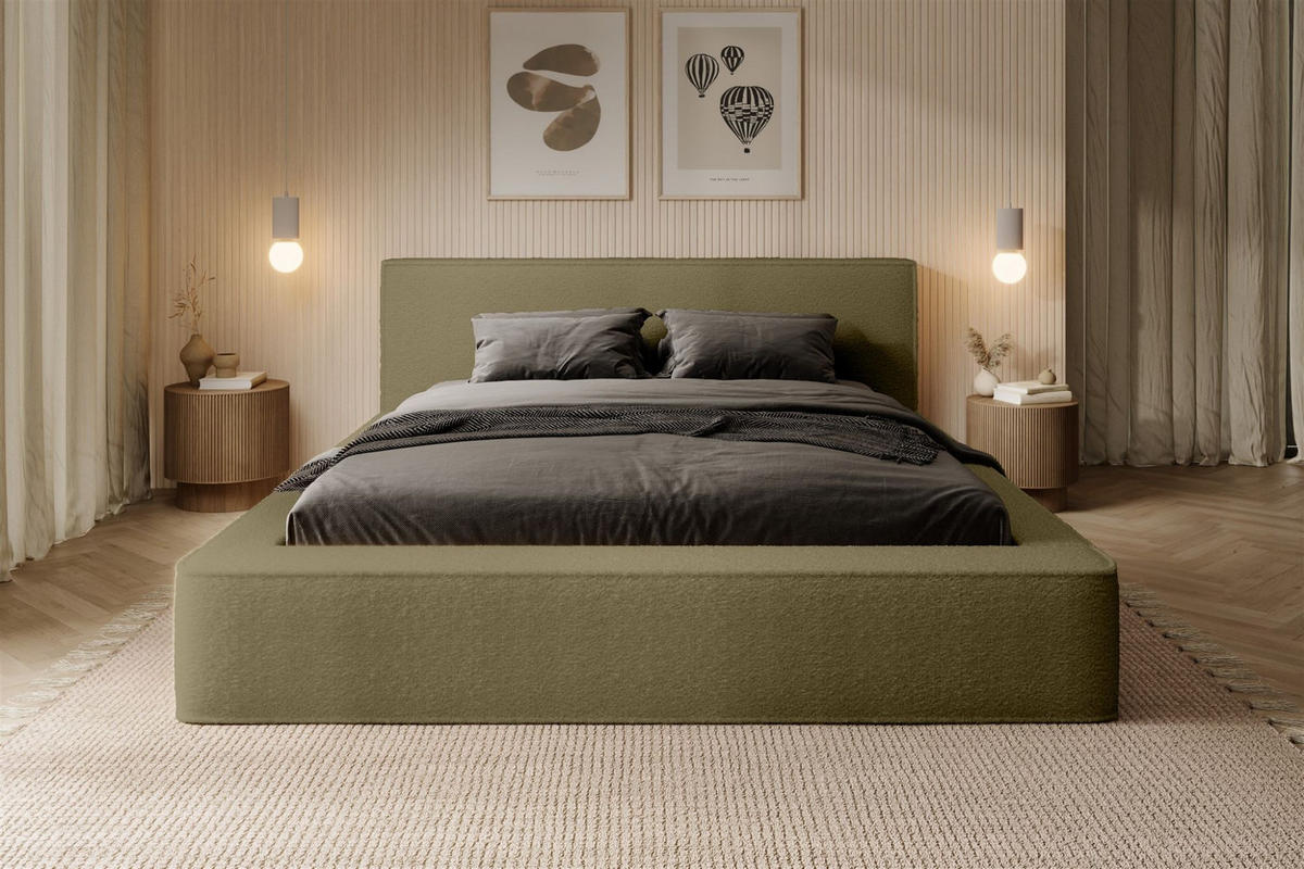 POLSTERBETT Omaha In Euphoria Komplett - Grün, Holzwerkstoff/Textil (180/200cm) - Fun Möbel
