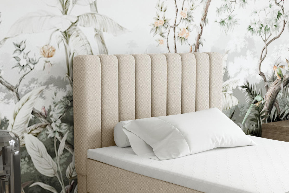 BOXBETT Everest 100 x 200 cm Einzelbett mit hochwertiger Bonell-Matratze und Topper - Beige, Holz (100/200cm) - Panda Möbel