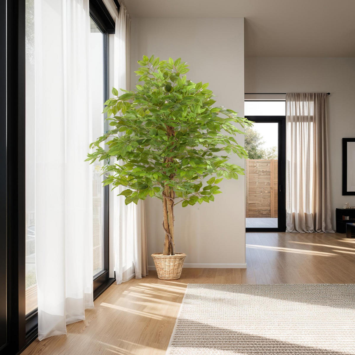KÜNSTLICHER-FICUSBAUM Fida,stabiler Kunststoff-Blumentopf,grün - Grün, Kunststoff (160cm) - tectake