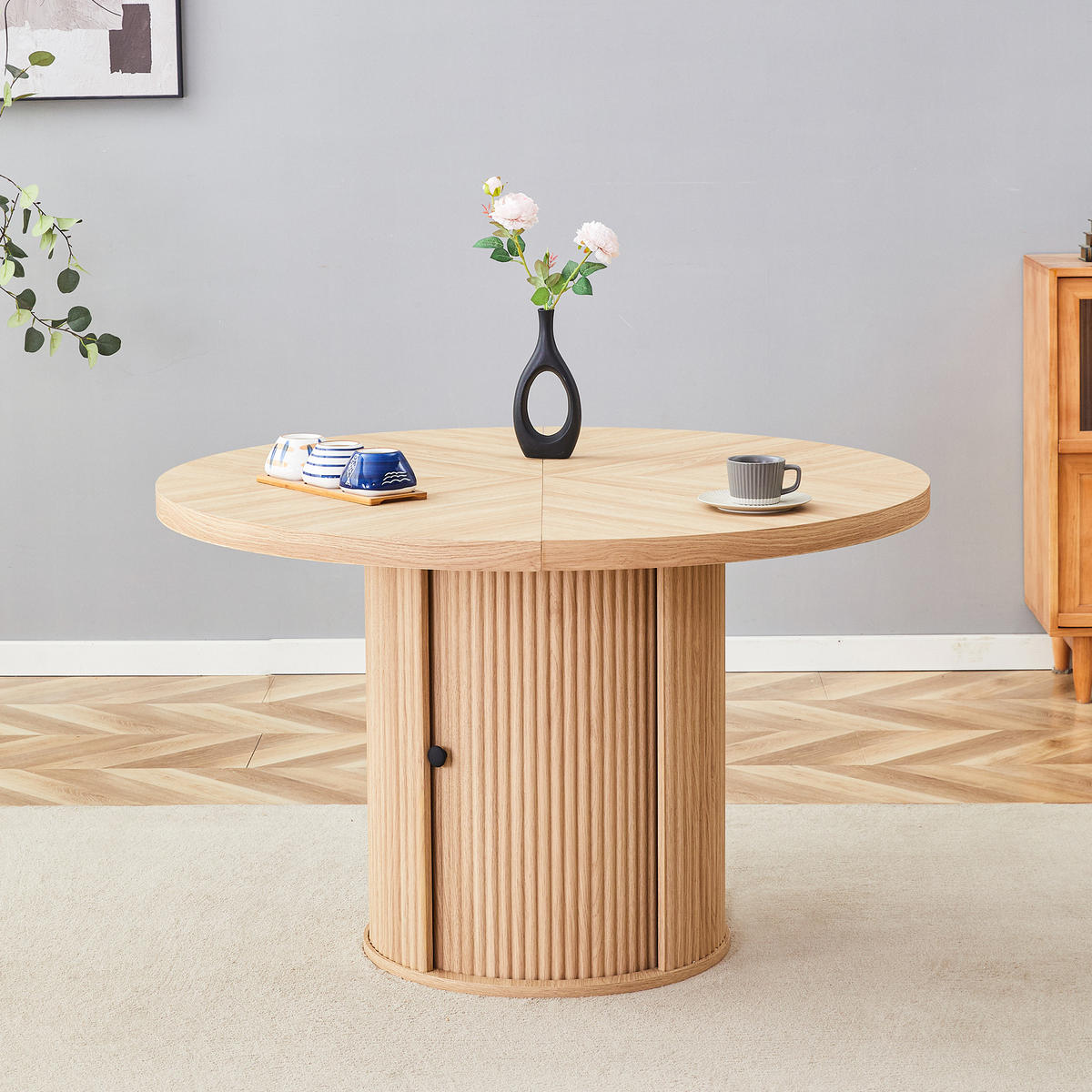 ESSTISCH Rund 115/74 cm mit Stauraum DE-40056 Holzoptik - Naturfarben, Holzwerkstoff (115/115/74cm) - ComfortXL