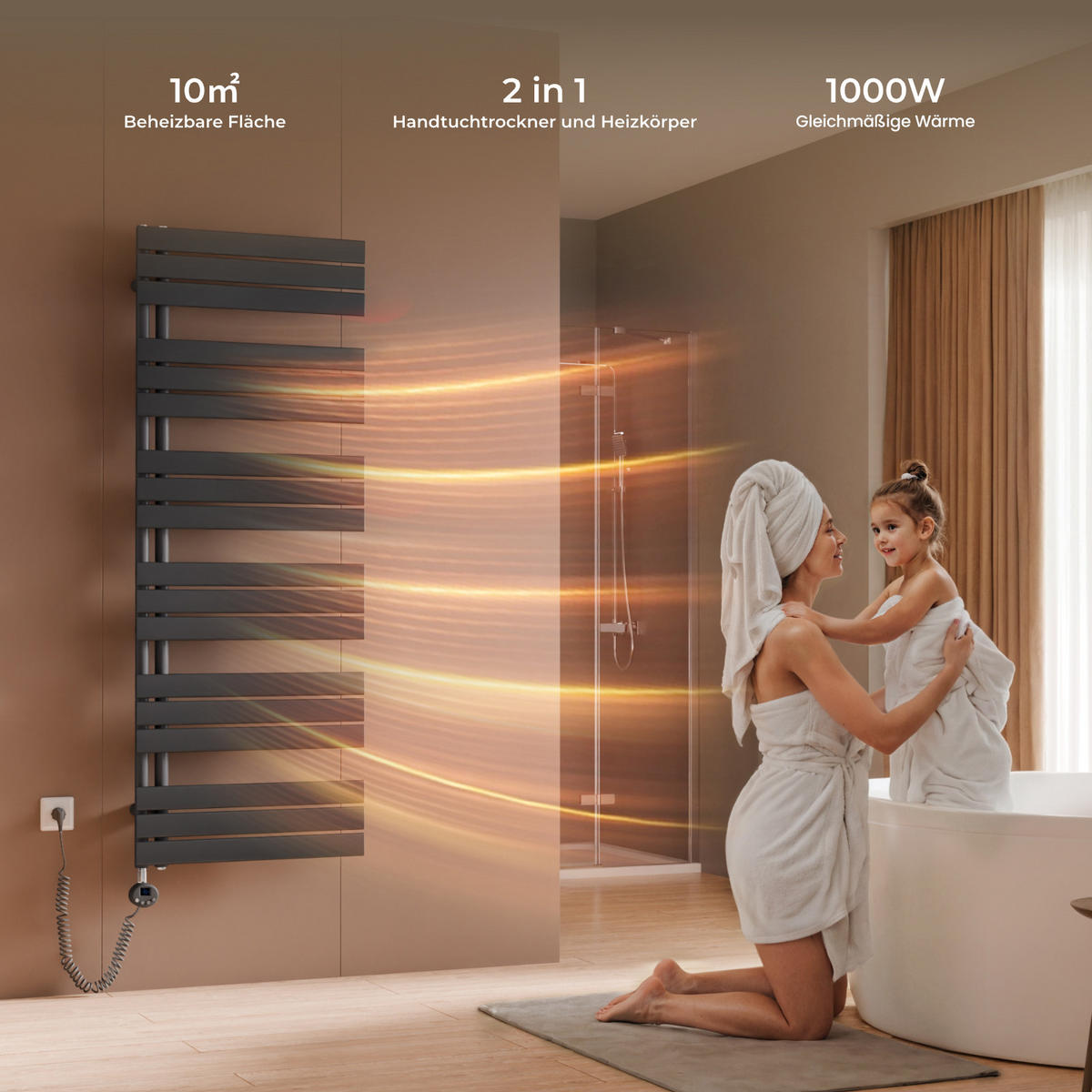 HANDTUCHHEIZKÖRPER 159,9/60 cm anthrazit elektrisch 1000 W mit WLAN-Thermostat - Anthrazit, Metall (60/160/5.9cm) - S'AFIELINA