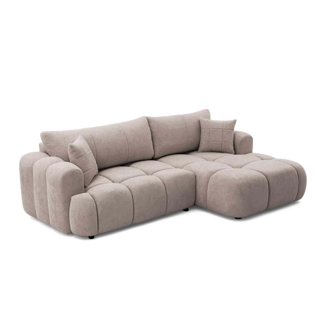 ECKSOFA CALM L Rechts mit Schlaffunktion 140x215 Webstoff beige - Beige/Schwarz, Holz/Kunststoff (151/261cm) - Muffo