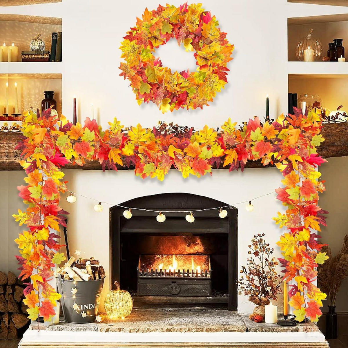 GIRLANDE Herbstblätter 2-teiliges Set 1.74 m - Multicolor, Kunststoff (10cm)