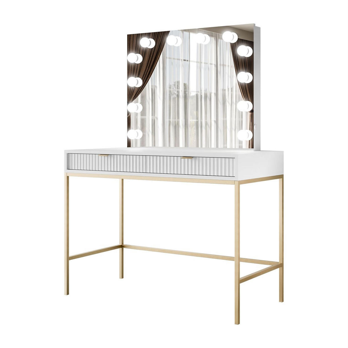 SCHMINKTISCH MIT SPIEGEL CORTADO ELITE GOLD WEISS - Weiß, Holzwerkstoff (104/78/50cm) - Lookway