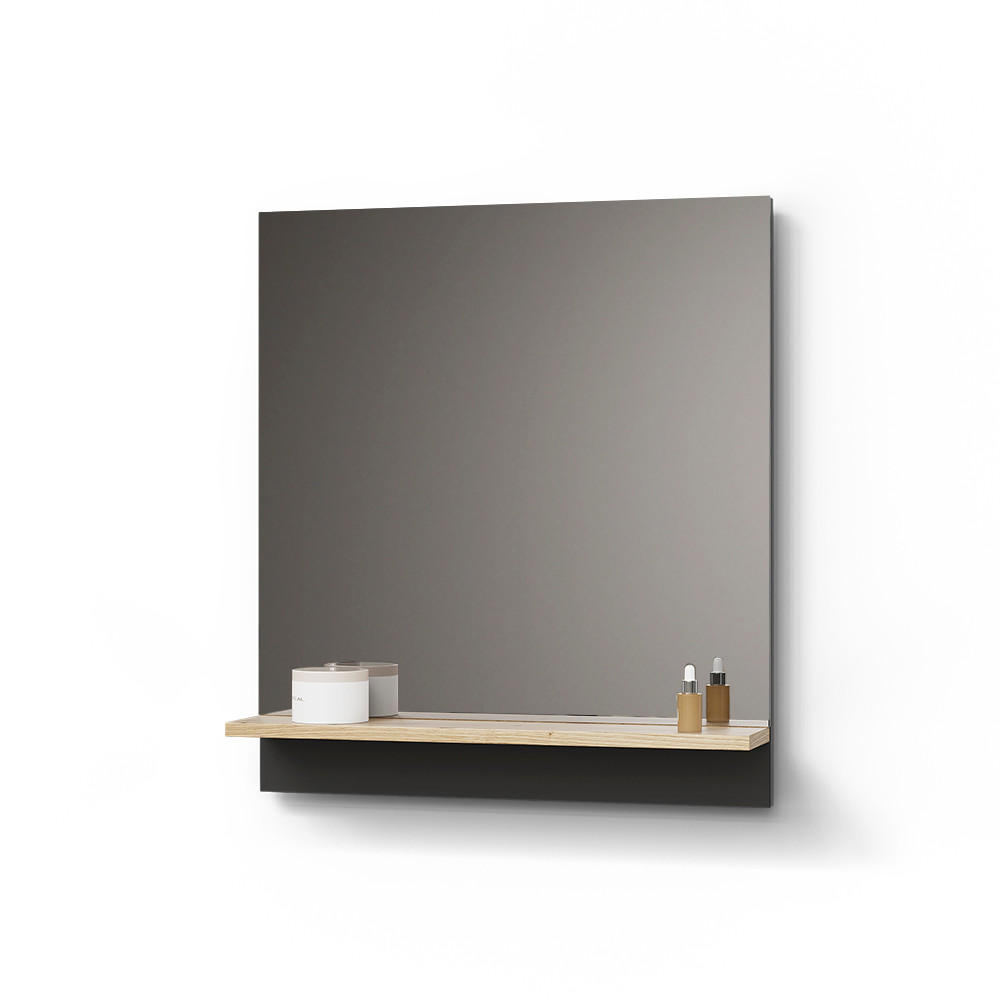 BADSPIEGEL Timavo Anthrazit 60 x 67 cm mit Regal - Anthrazit/Eiche Artisan, Holzwerkstoff (60/67/14cm) - Livinity®