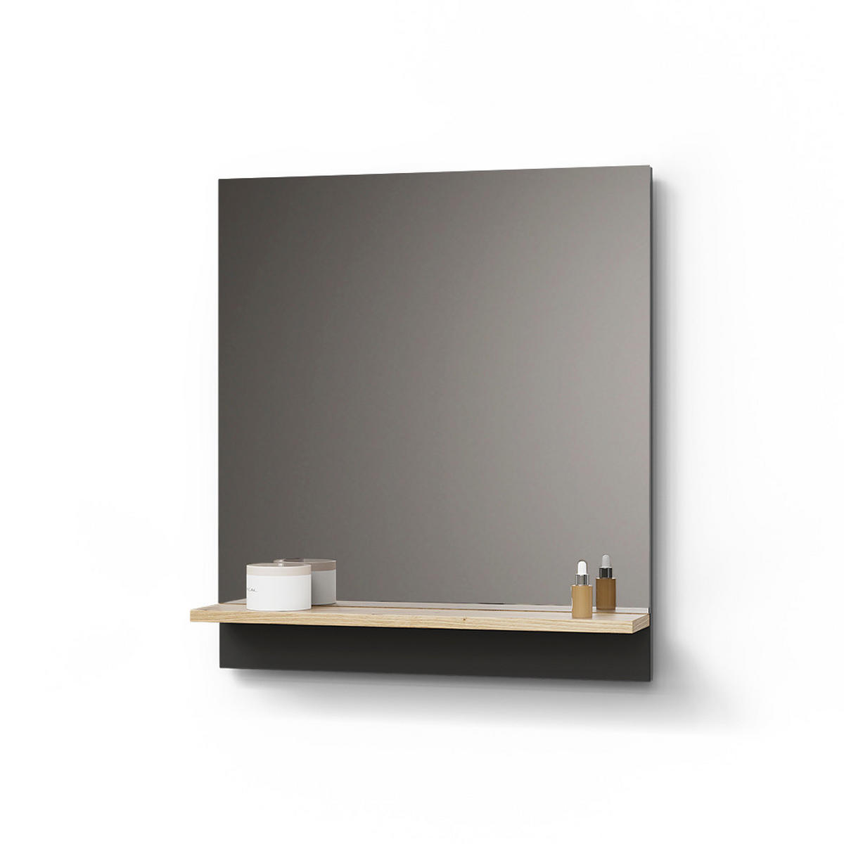 BADSPIEGEL Timavo Anthrazit 60 x 67 cm mit Regal - Anthrazit/Eiche Artisan, Holzwerkstoff (60/67/14cm) - Livinity®