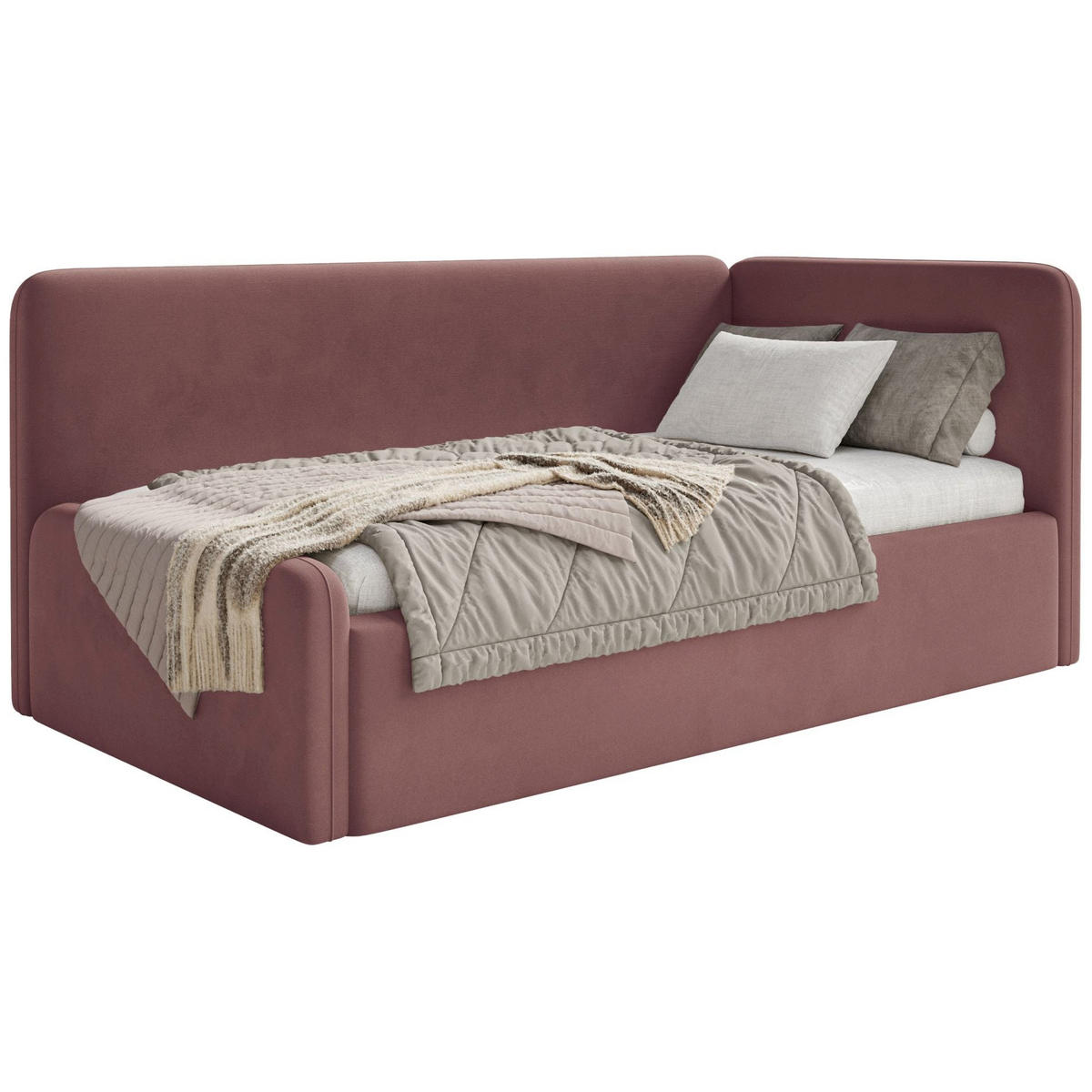 JUGENDBETT Fanko Samt Rosa 90x200 cm - Pink/Schwarz, Kunststoff/Textil (90/200cm) - Selsey