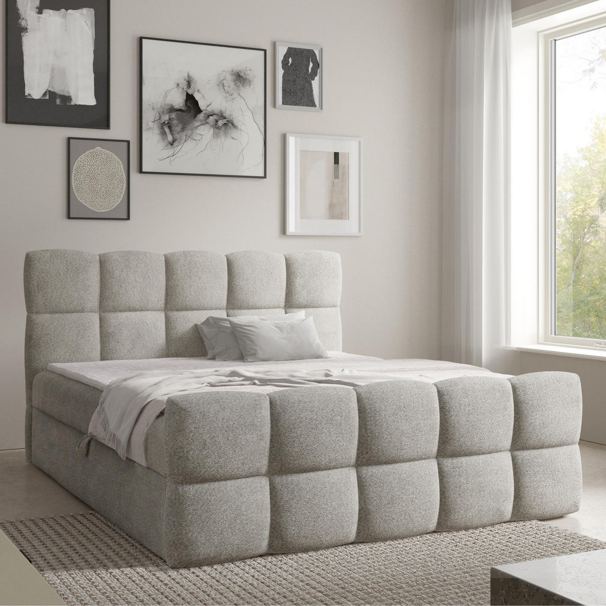 BOXBETT mit zwei Stauräumen 140x200 cm in Hellgrau - Hellgrau, Textil (140/200cm) - Home Collective