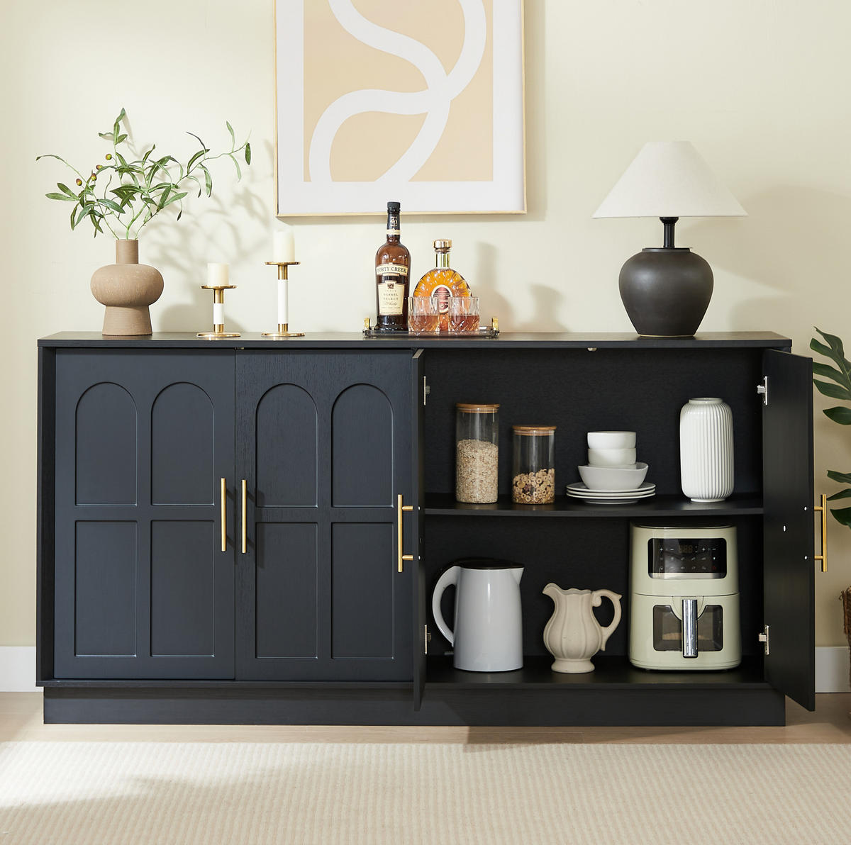 SIDEBOARD 169/40/80 cm Schwarz aus MDF mit verstellbaren Einlegeböden - Schwarz, Holzwerkstoff (40/80/169cm) - OKMYHOME