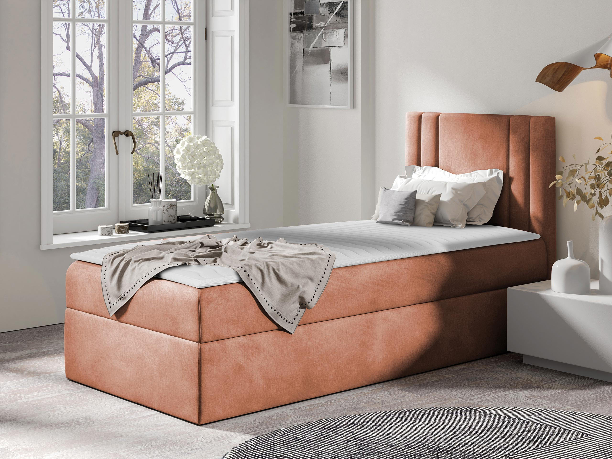 BOXBETT Carmen Mini, Seite zum Öffnen des Bettkastens: Rechts - Orange, Holz (100/200cm) - MIRJAN24