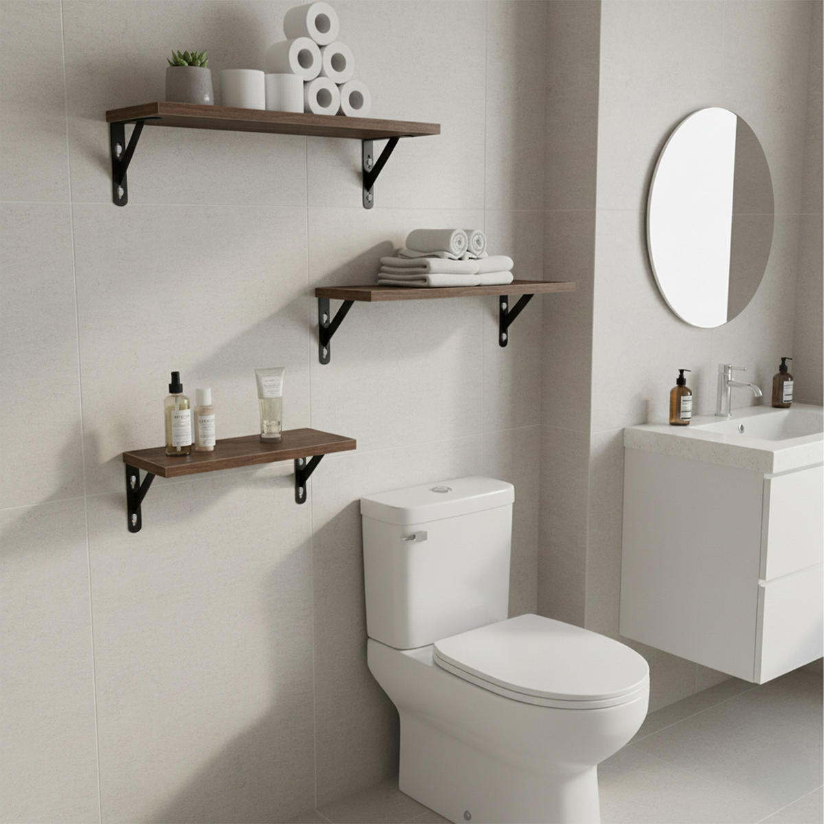 3-TLG.WANDREGAL-SET - Braun, Holzwerkstoff/Metall (40/12/11cm) - Relaxdays