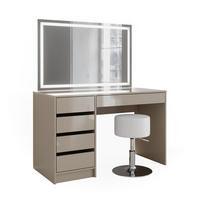 SCHMINKTISCH Sherry Greige 120 cm mit LED-Spiegel und Hocker - Greige, Holzwerkstoff (120/75/55cm) - Vicco