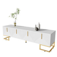 TV-LOWBOARD aus Spanplatte 170x40x45,5 cm Weiß mit 4 Türen, goldfarbenen Griffen und verstellbaren Füßen - Weiß, Holzwerkstoff (200/60/35cm) - Modfu