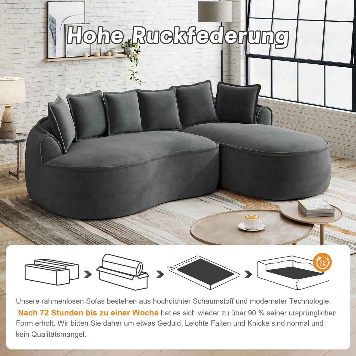 L-FÖRMIGES ECKSOFA Grau 252/164/67 cm 3-Sitzer Ohne Montage - Grau, Textil (252/164cm) - PANGIVO