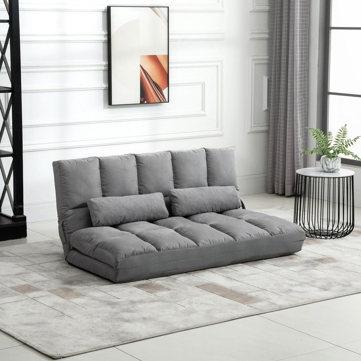 BODENSOFA klappbar Schlafsofa mit 3-stuhfig verstellbar Rückenlehne Hellgrau - Hellgrau, Textil/Metall (73/60/130cm) - HOMCOM