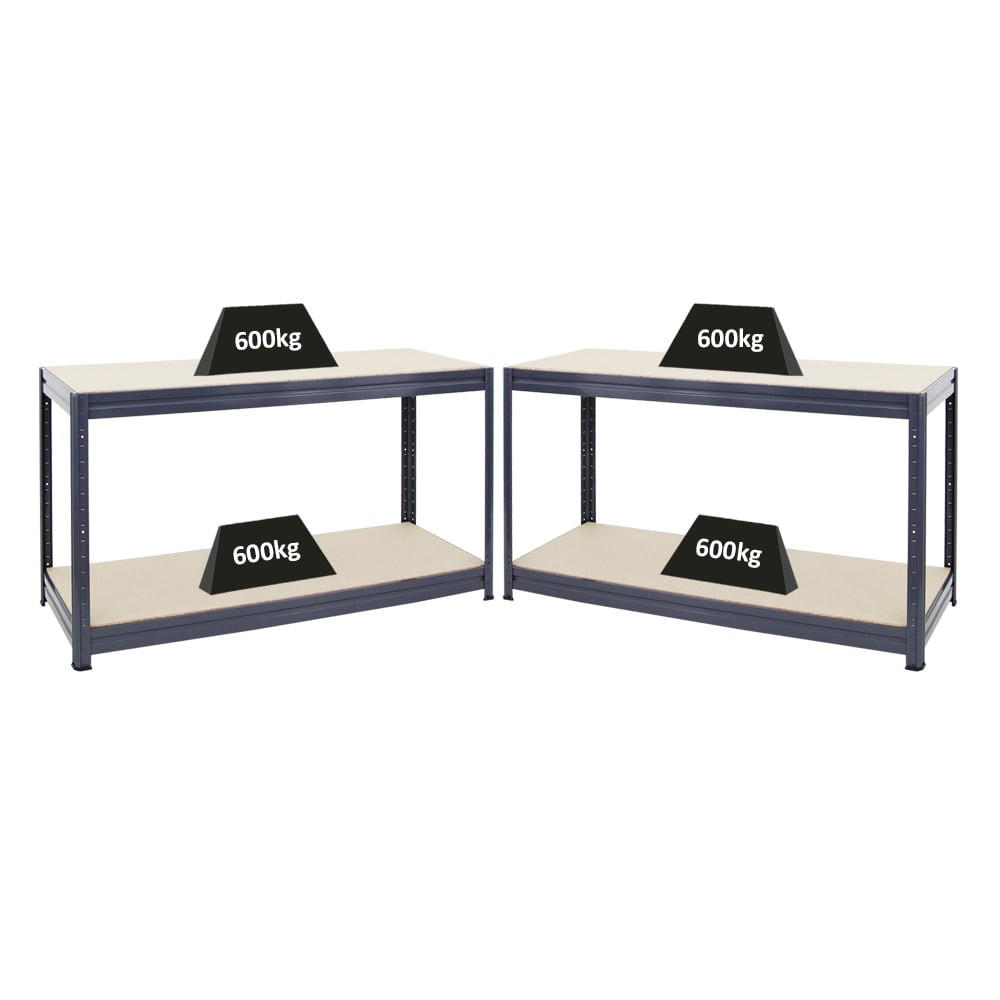 WERKBANK Dino 2er-Set höhenverstellbar 90x160x60cm Traglast 600kg Grau - Grau, Metall (320/90/60cm) - PROREGAL