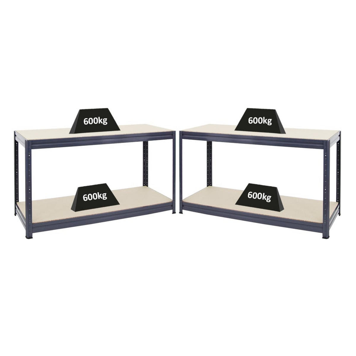 WERKBANK Dino 2er-Set höhenverstellbar 90x160x60cm Traglast 600kg Grau - Grau, Metall (320/90/60cm) - PROREGAL