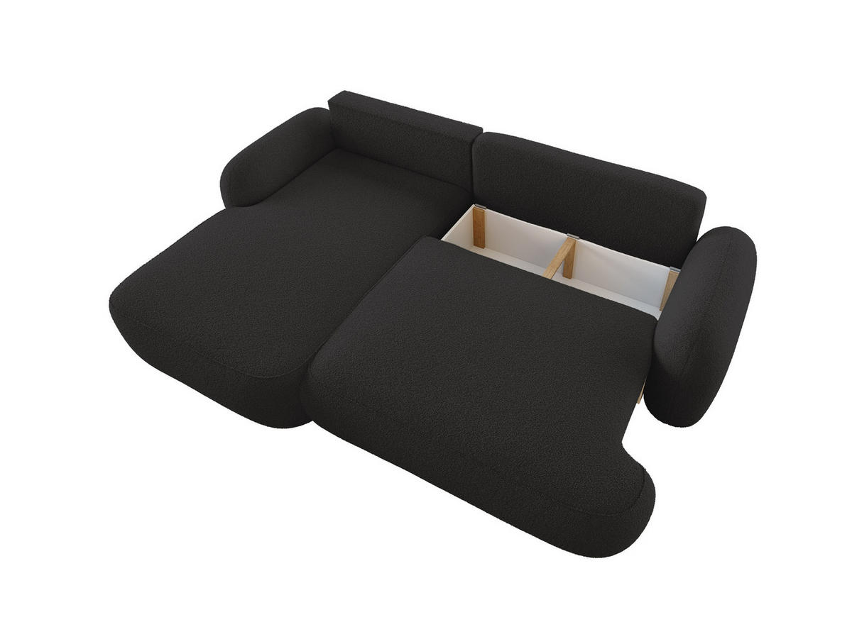 ECKSOFA MIVARO Schlaffsofa Boucle Schwarz (LINKS) - Schwarz, Textil (176/276cm) - Luxkor24