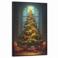 LEINWAND Bilder mit Rahmen - Weihnachtsbaum - Geschenk - Winter - 60x90 - Grün, Textil (60/90cm) - MuchoWow