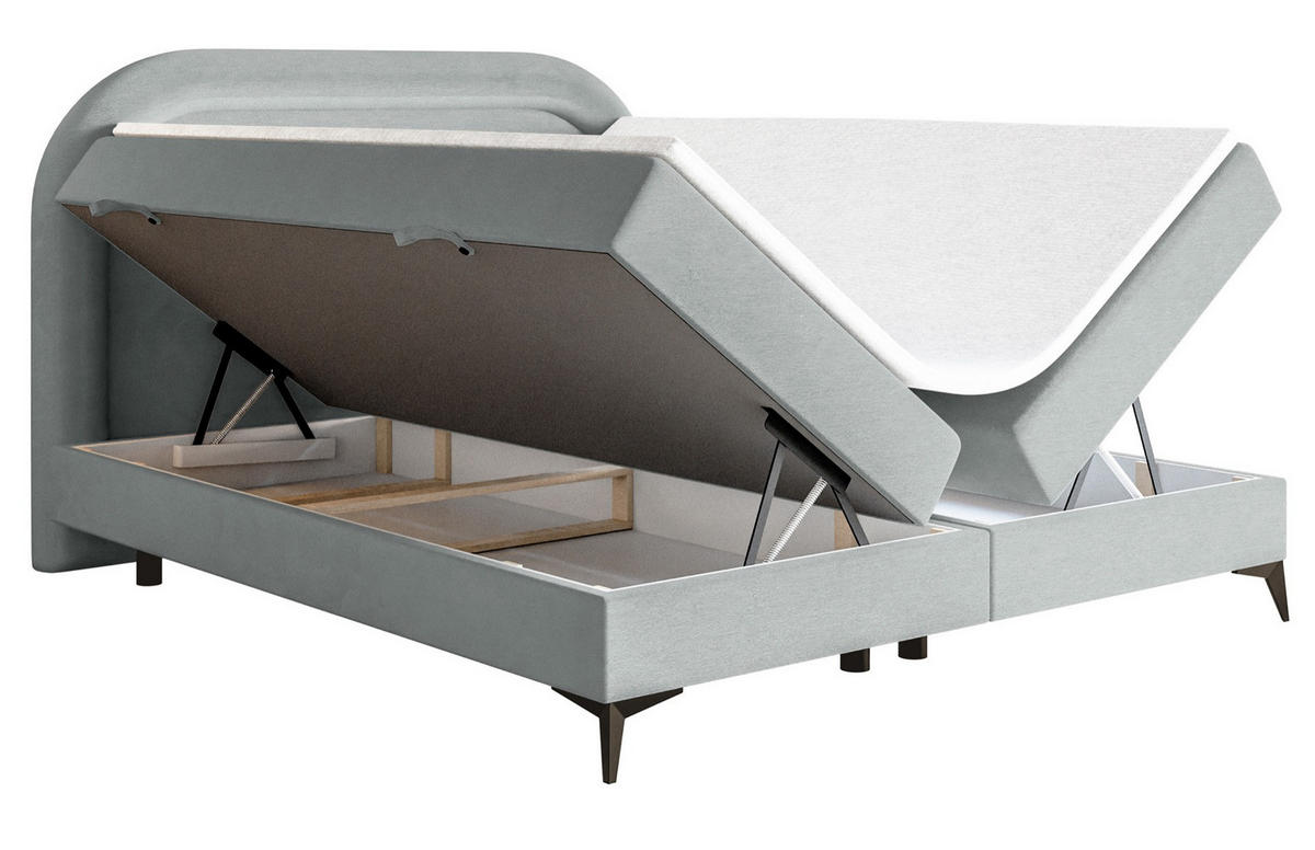 BOXBETT Loreo Hellgrau Samt wasserfest 160x200 cm - Hellgrau/Schwarz, Holz/Textil (160/200cm) - Selsey