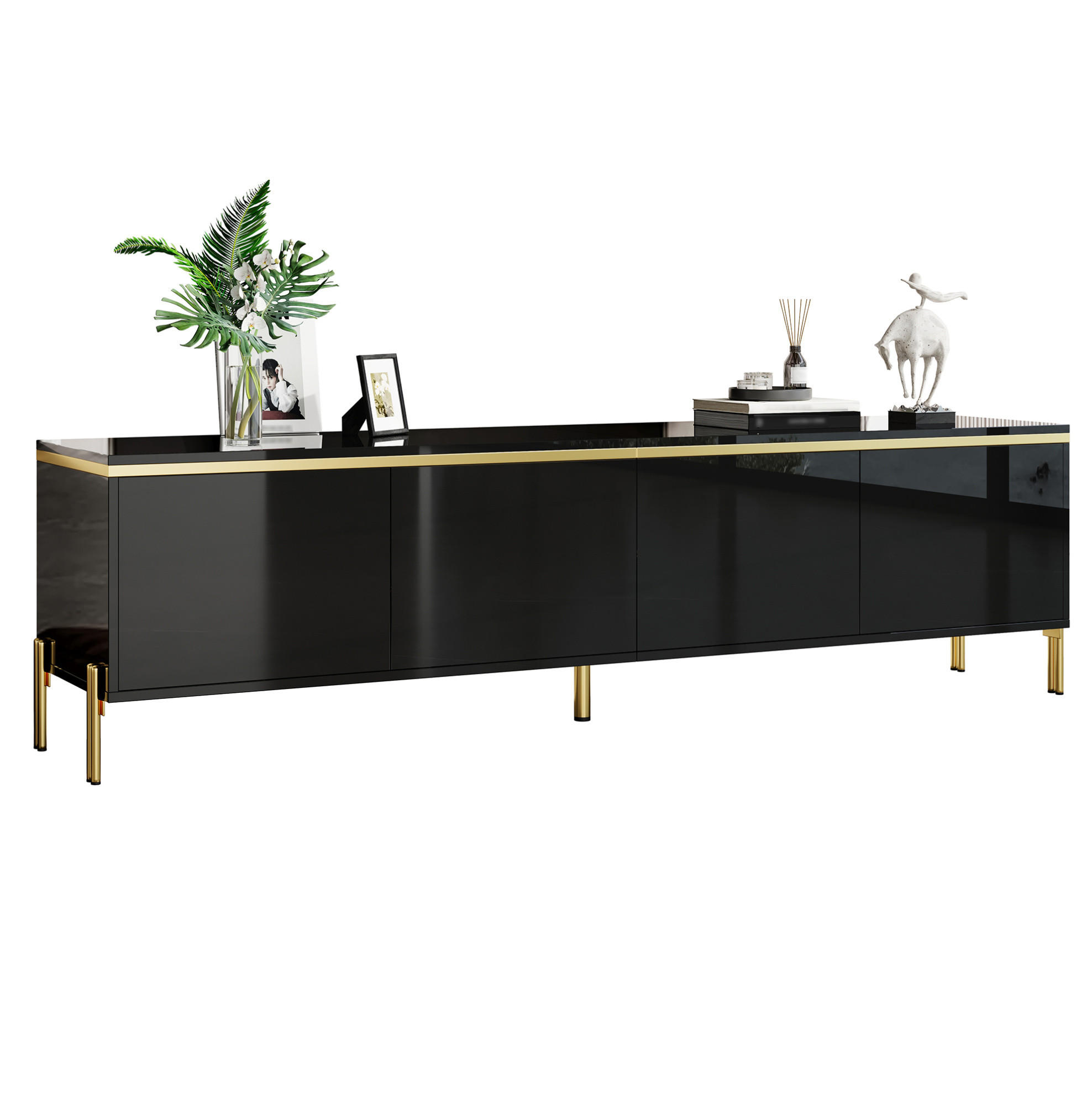 TV-ELEMENT mit 4 Türen 170 x 38 x 50 cm Schwarz Hochglanz - Schwarz, Holzwerkstoff (38/50/170cm) - Beauniv