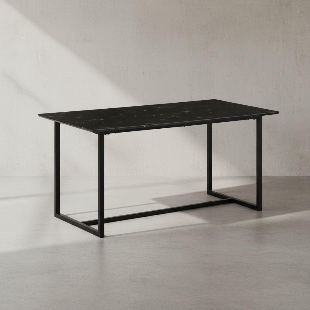 ESSTISCH Marmoroptik Metall Rechteckig Modern Klein, Schwarz 180x90x76 cm - Schwarz, Holzwerkstoff/Metall (90/180/76cm) - KADIMA DESIGN