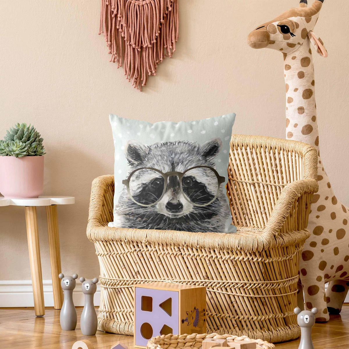 KISSENBEZUG Bebrillte Tiere - Waschbär 40/40 cm - Grau, Textil (40/40cm) - Bilderwelten