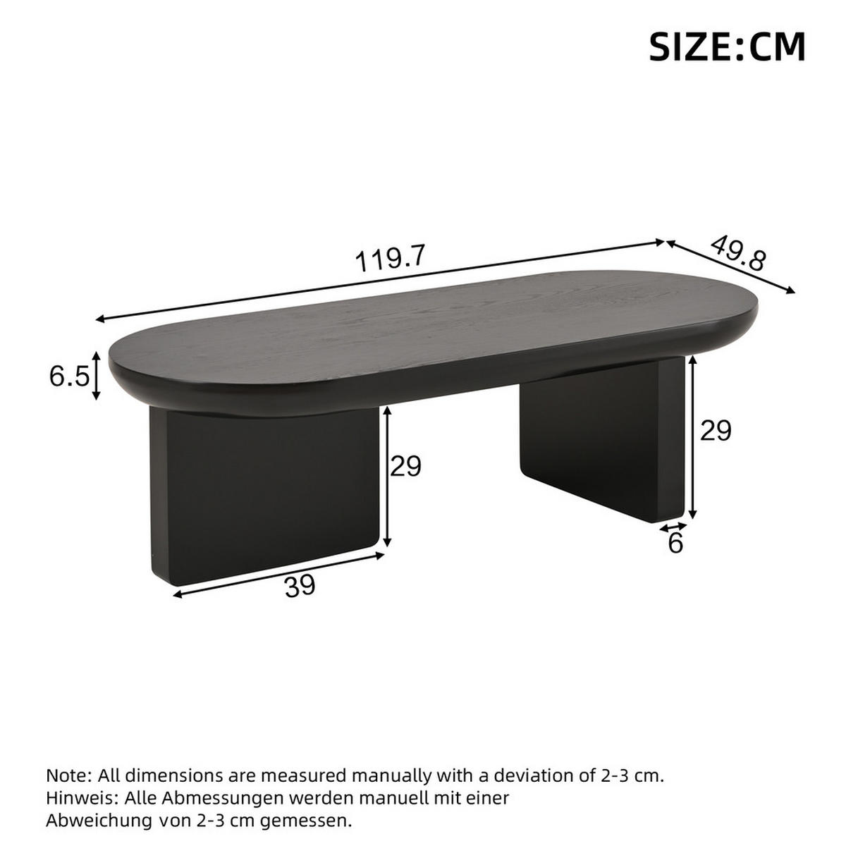 COUCHTISCH 120x50cm Schwarz Modern Minimalistisch Oval Sprühfarbe MDF - Schwarz, Holz (130/59/17cm) - FLIEKS