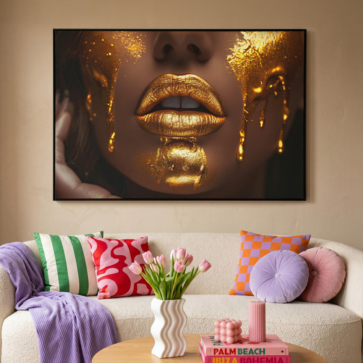 LEINWAND Bilder mit Rahmen - Frau - Gold - Luxus - Porträt - 120x80 - Goldfarben, Textil (120/80cm) - MuchoWow