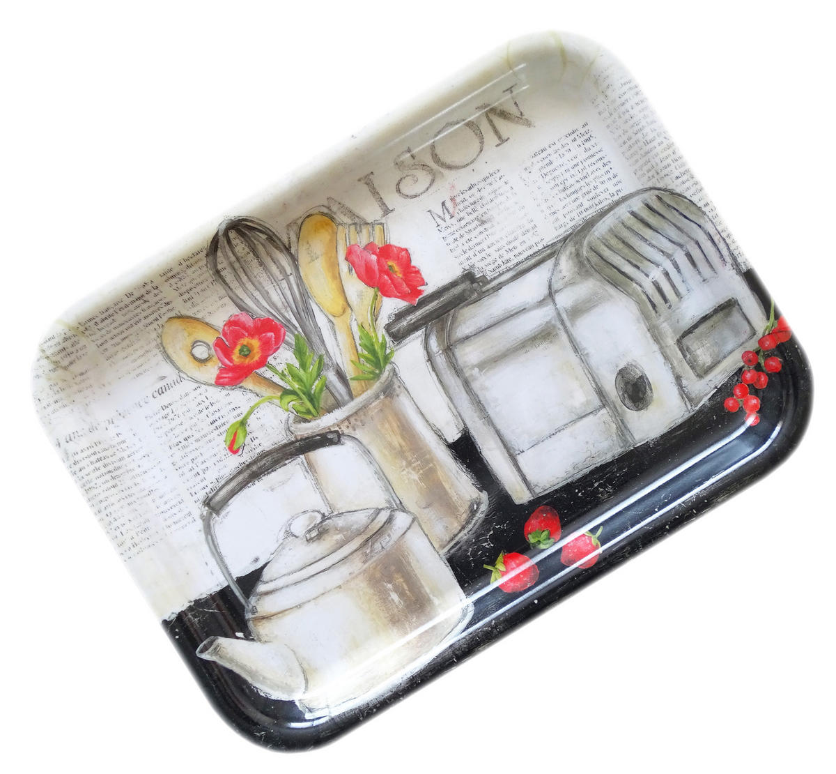 TABLETT Landhaus, rechteckige Melamin Serviertablett 31x23 cm - Grau, Kunststoff (23/2/31cm) - Lashuma