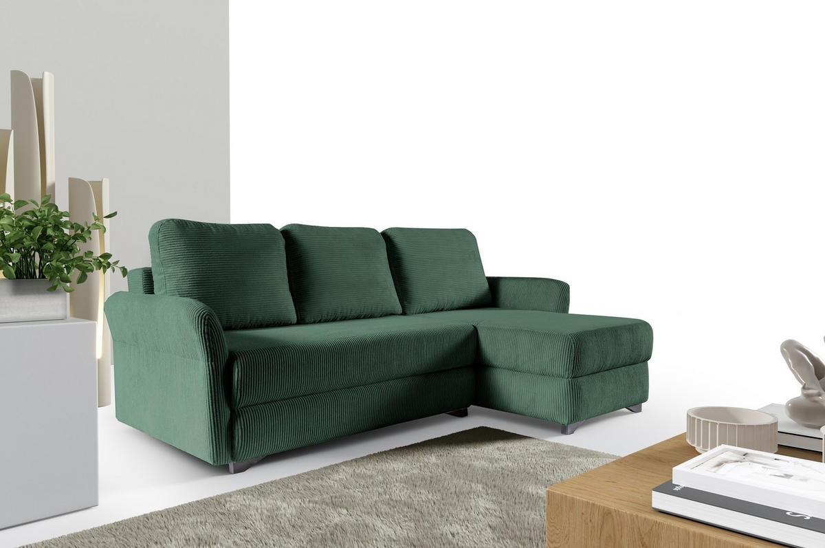 ECKSOFA Volt Grün, universal Ecksofa mit Schlaffunktion - Grün, Holzwerkstoff/Textil (238/155cm) - Bettso