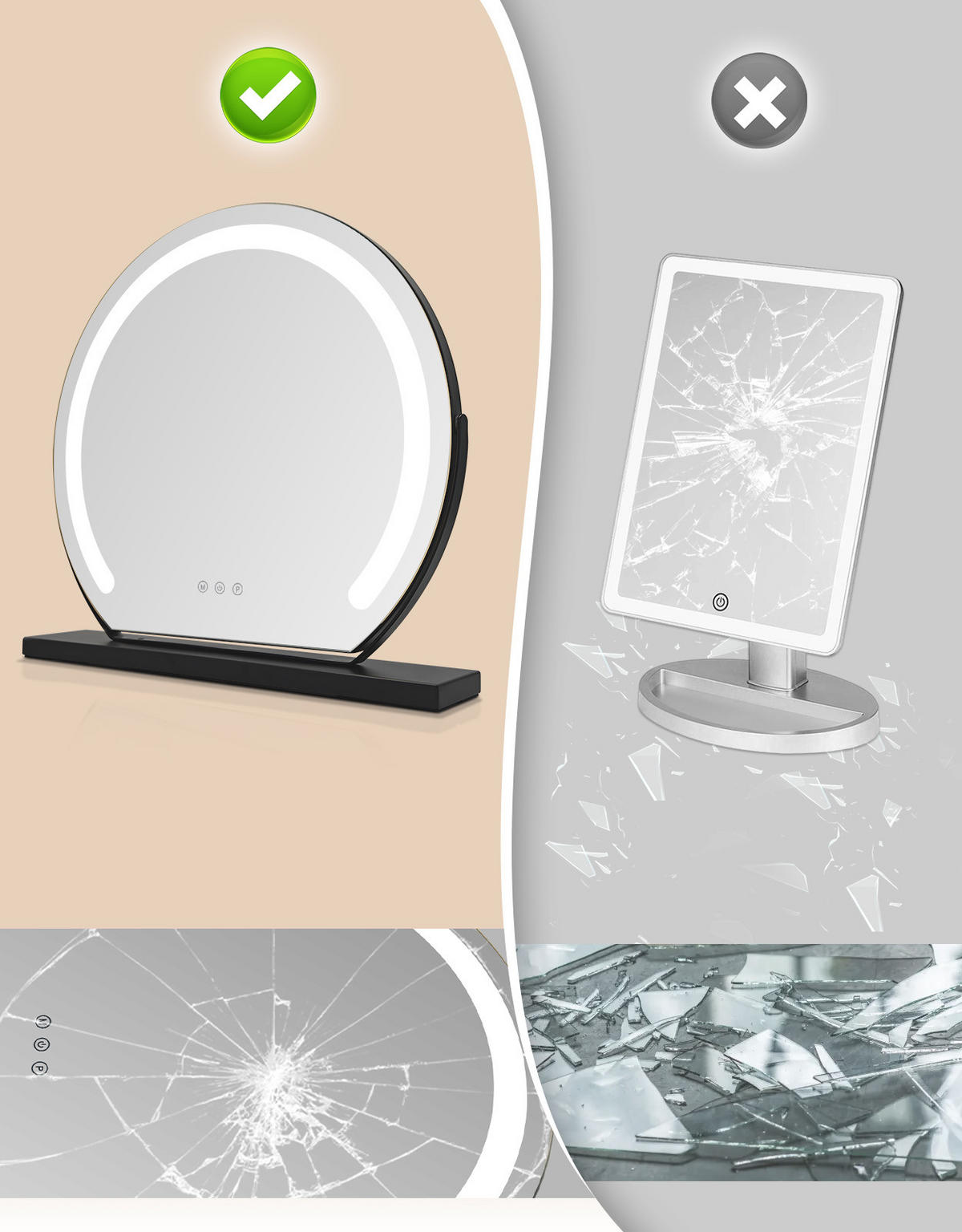 LED Schminkspiegel 10/40/38cm - Schwarz, Glas (10/38/40cm) - Nettlife