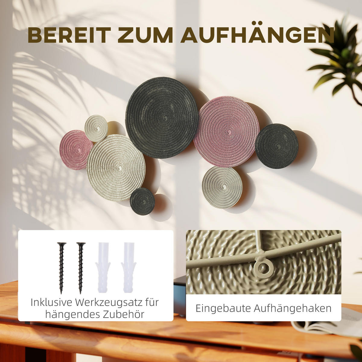WANDDEKO geometrische Wandbild mit einzigartigem Multi-Disc-Design Bunt - Bronzefarben, Metall (7/58/110cm) - HOMCOM