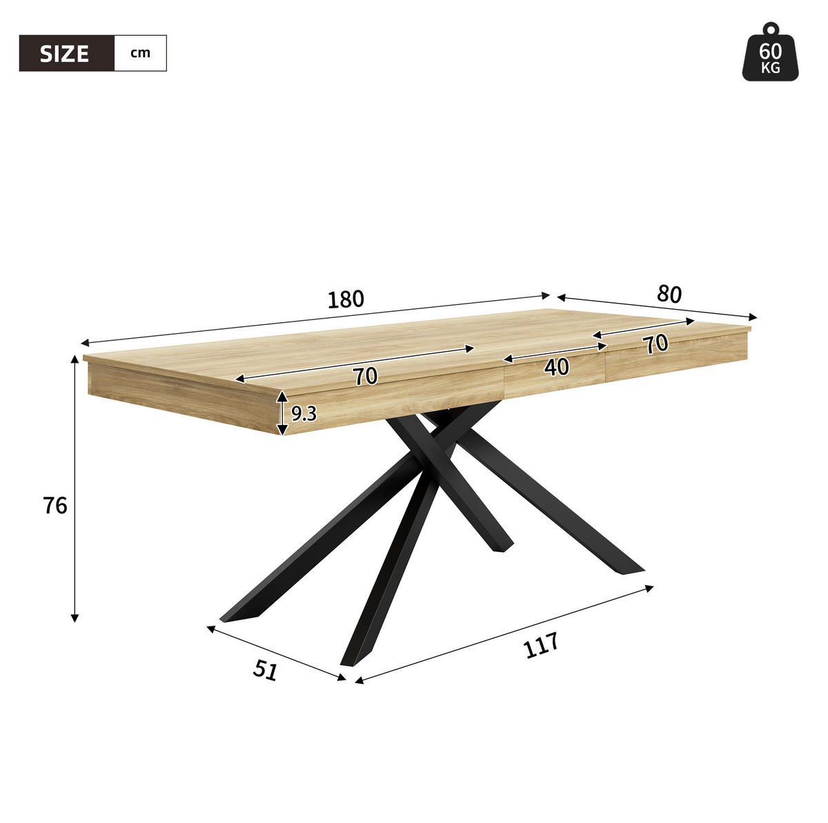 ESSTISCH 140/180/80 cm in Eichefarben aus MDF, ausziehbar für 6 bis 8 Personen - Eichefarben, Holzwerkstoff (180/80/76cm) - Flora Grace