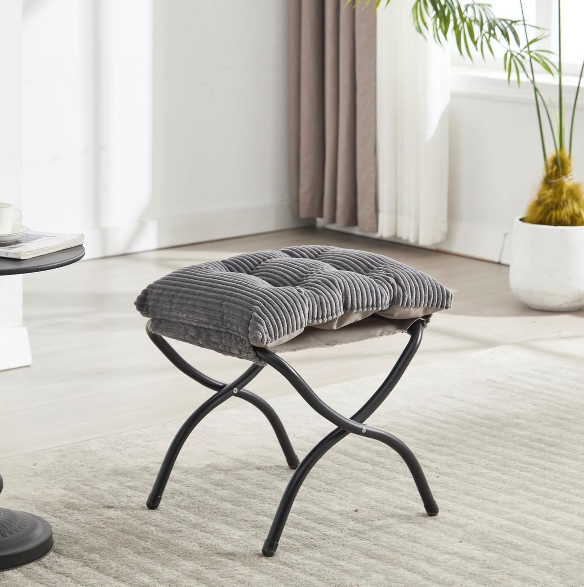 SESSEL 69.9/95/64 cm Grau aus Stahl mit Hocker - Grau, Textil (69.9/95/64cm) - OKMYHOME