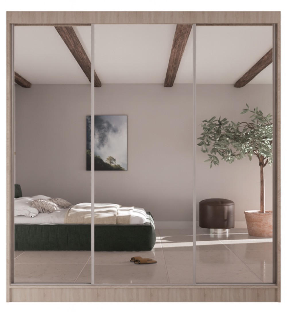 SCHRANK Sonoma Eiche V200 Mit Spiegel - Transparent/Sonoma Eiche, Holzwerkstoff (200/215/61cm) - Sepro Meble