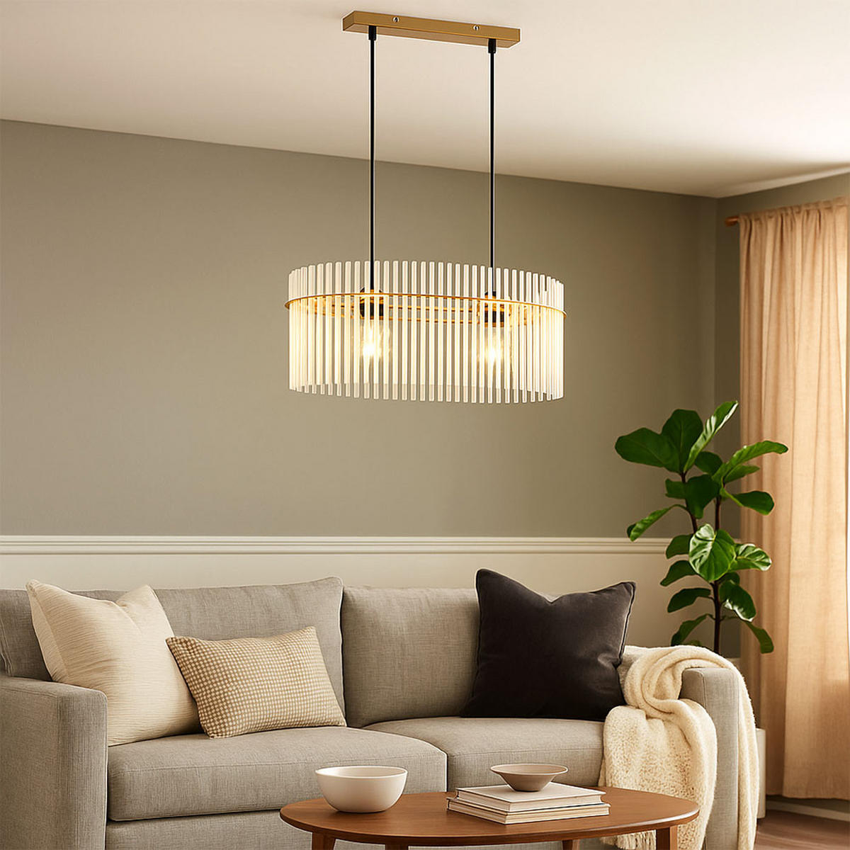 HÄNGELEUCHTE GORLEY Glasstäbe Opal Gold - Goldfarben, Glas (60/23/140cm) - Globo Lighting