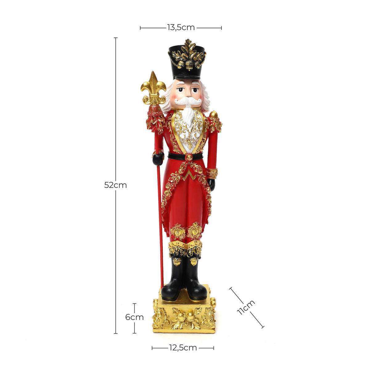 NUSSKNACKER Figur B13 x T12 x H51.5 cm - Rot, Naturmaterialien (12/51.5/13cm) - Hometopia