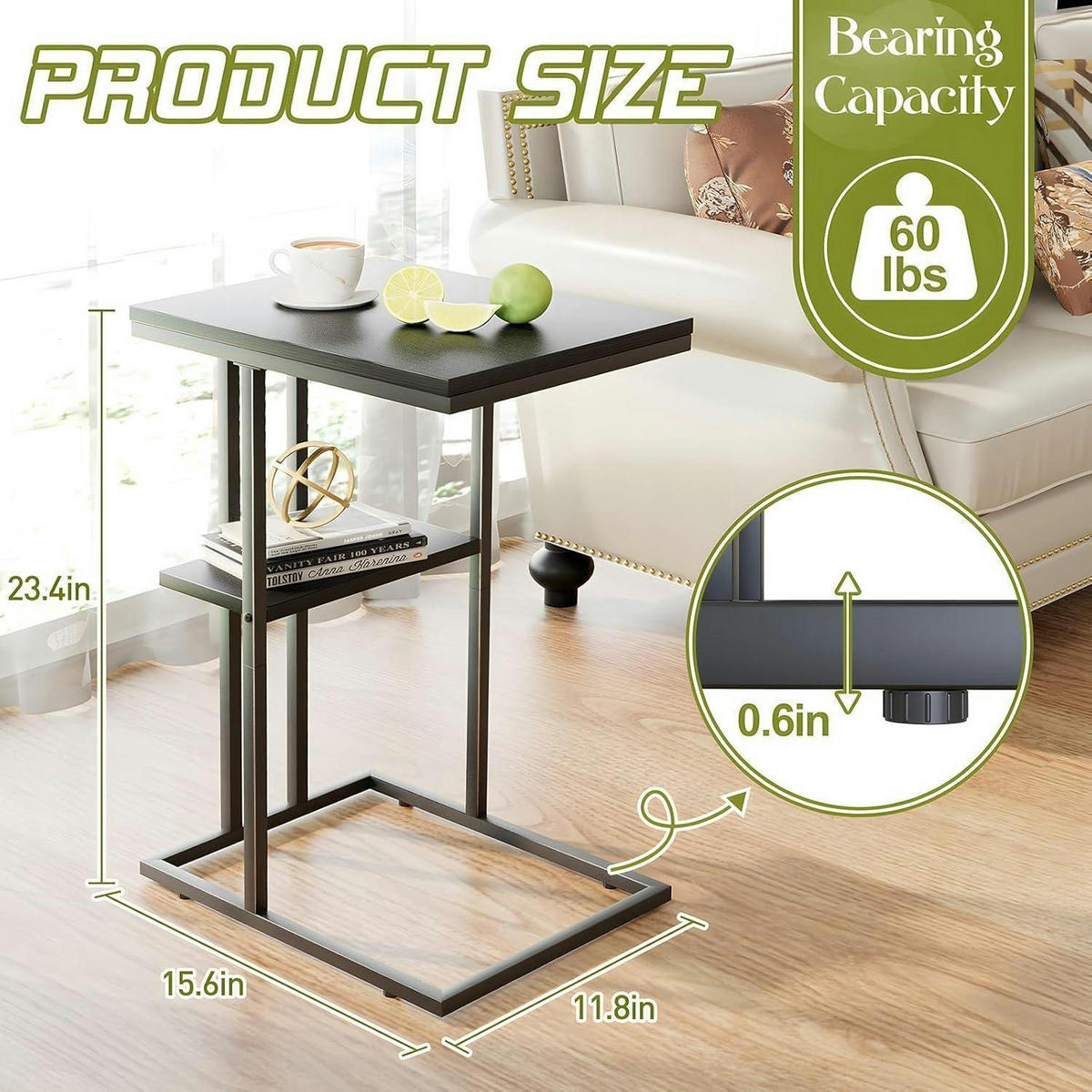 BEISTELLTISCH C-Form Schwarz 40 x 30 x 60 cm - Schwarz, Metall (30/40/60cm)