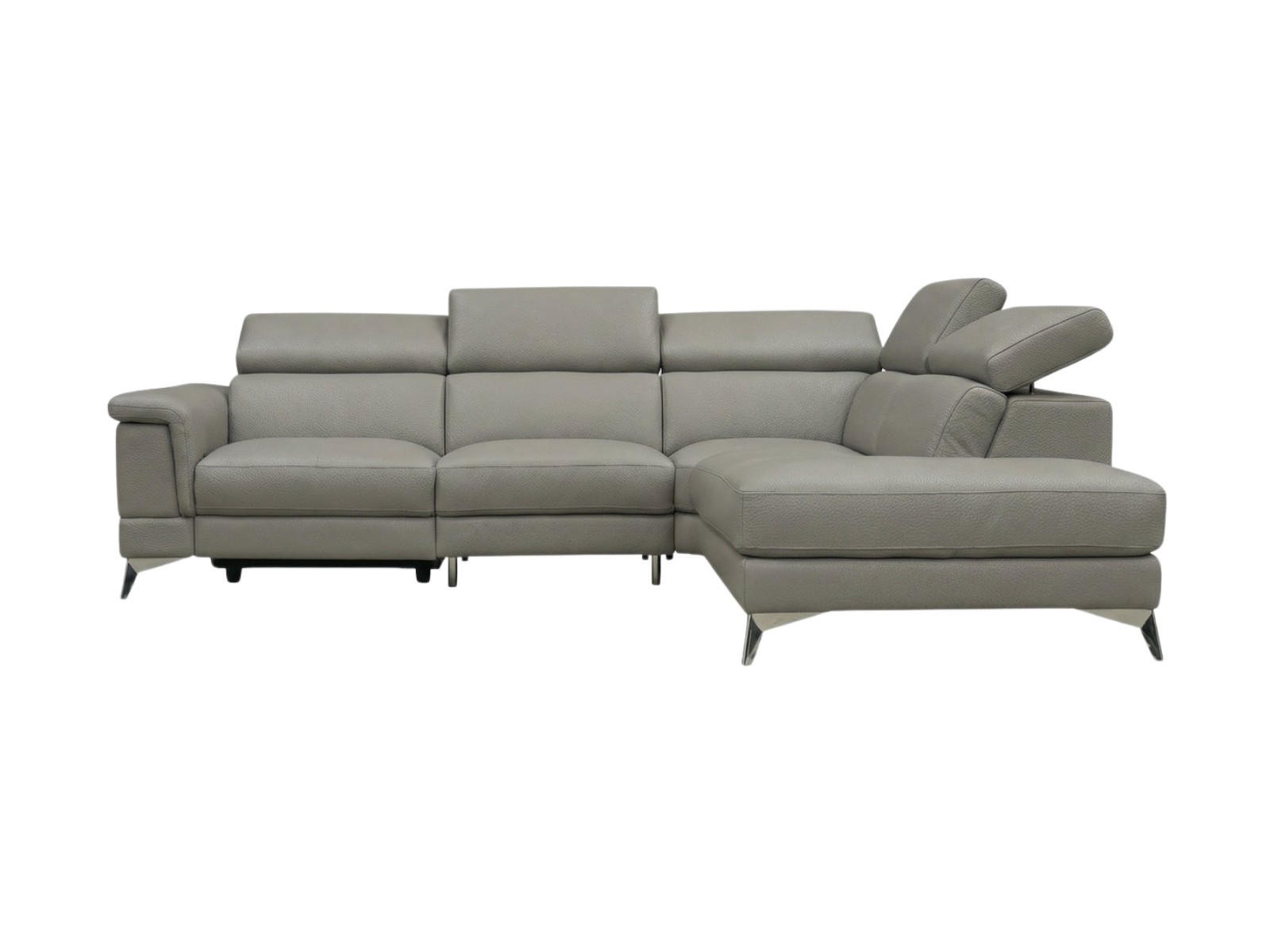 ECKSOFA Planet Echtleder Perlgrau - Hellgrau, Leder/Metall (256/232cm)