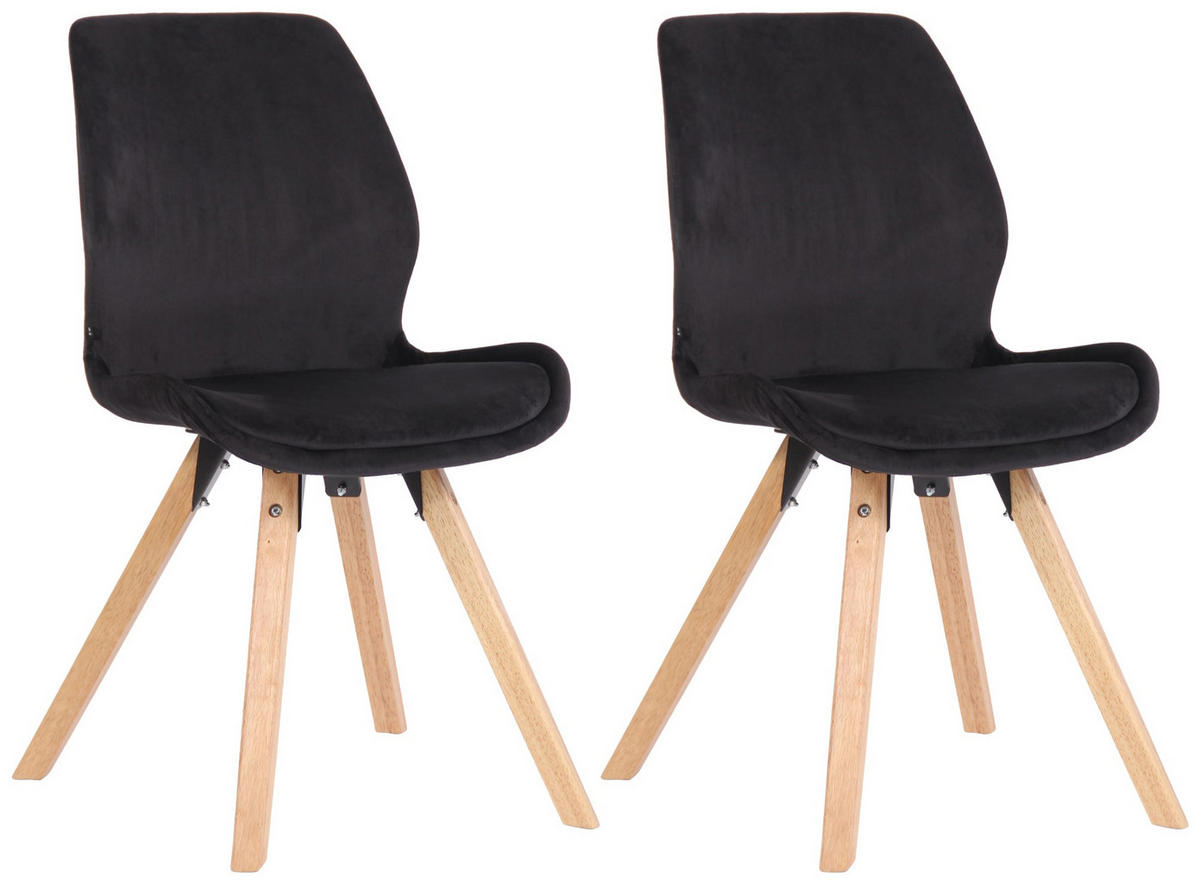 STUHL 2er Set Samt schwarz - Eukalyptusholzfarben/Schwarz, Holz/Textil (49/87.5/58cm) - CLP