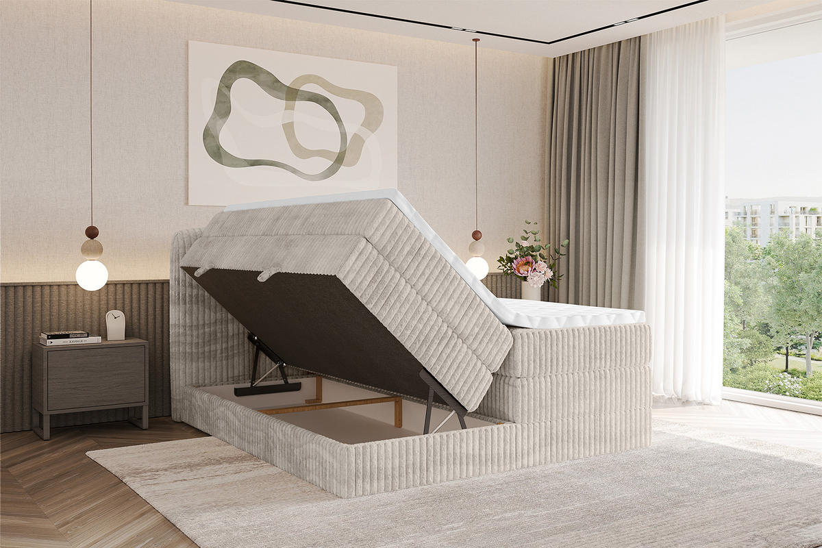 BOXBETT mit Matratze H3|H4 - NINA KING - 160x200 cm - Creme - Creme, Holzwerkstoff (160/200cm) - ALTDECOR