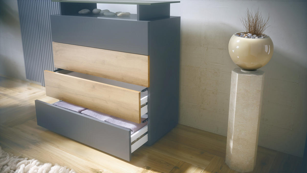 KOMMODE Pavos Anthrazit matt / Schwarz matt - Anthrazit/Schwarz, Holzwerkstoff (76/80/33cm) - Vladon